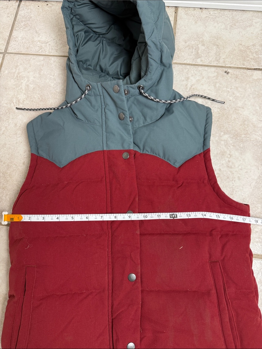 Patagonia Bivy Hooded Vest Rare Mushroom Down Puffer Drumfire Red Women’s Small - Picture 9 of 12